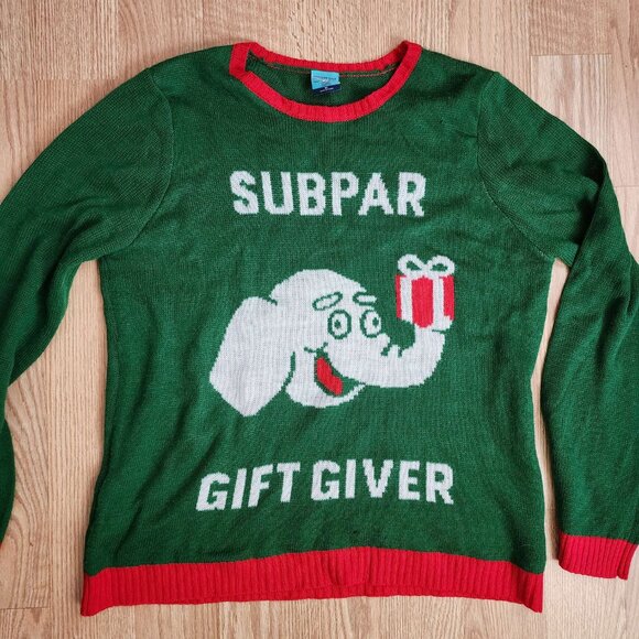 Subpar Gift Giver Knitted Elephant Ugly Christmas Sweater Norther Pole - Picture 4 of 8